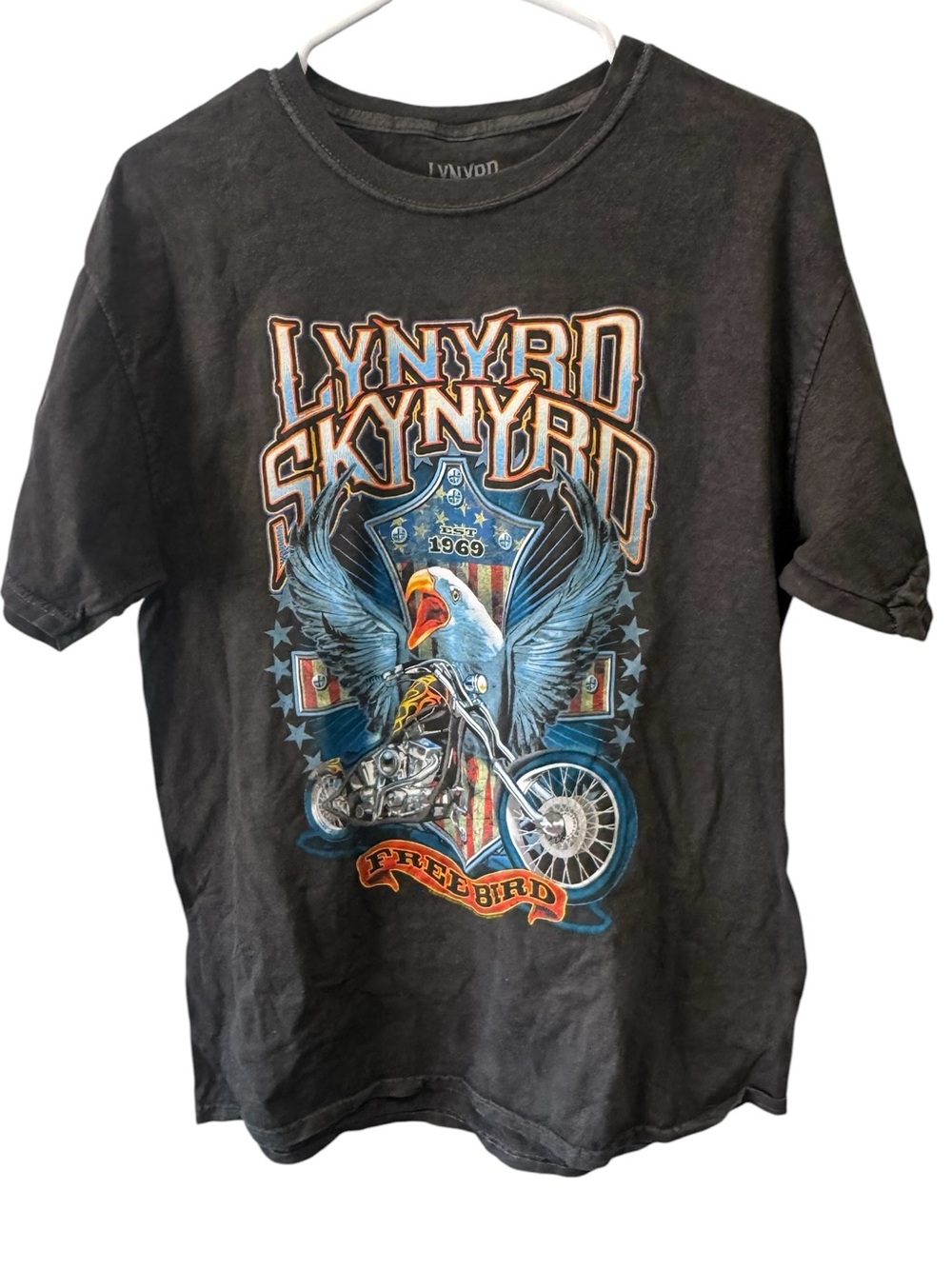 Retro Aged Black Fade Lynyrd Skynyrd 70s Rock Men’s L Graphic Tee Free Bird NICE